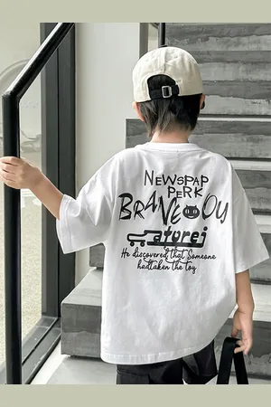 LULU & SKY Boys Typography Printed Round Neck Cotton Oversized T-shirt