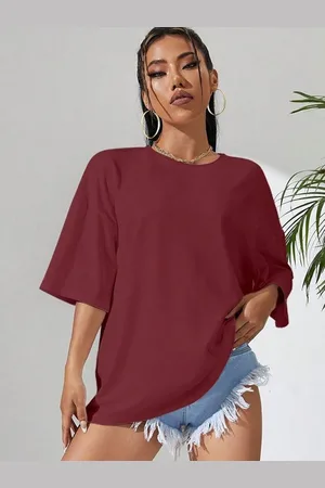 Corsica Women Solid Round Neck Cotton Relaxed Fit T-shirt