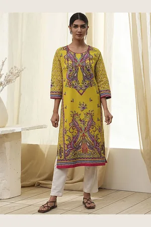 Biba Women Floral Embroidered Thread Work Round Neck Straight Kurta