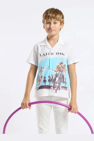 Ralph Lauren Boys Relaxed Fit Cuban Collar Graphic Printed Cotton Casual Shirt