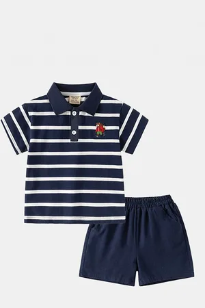 LULU & SKY Boys Striped Polo T-shirt With Shorts