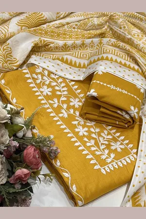 SALWAR STUDIO Floral Embroidered Cotton Unstitched Dress Material