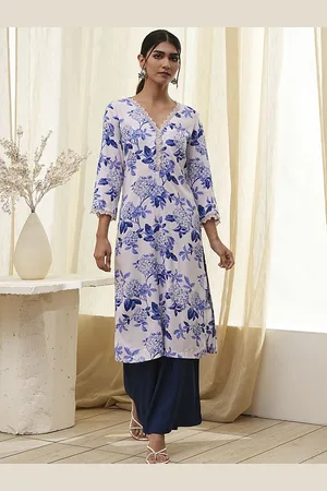Biba Floral Printed V-Neck Straight Kurta