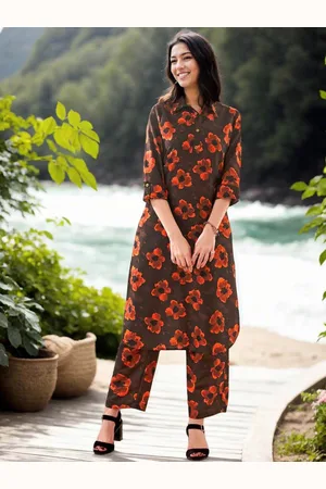 Anouk Floral Printed Shirt Collar Tunic With Palazzo