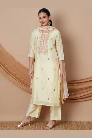Lifestyle Embroidered Chanderi Silk Straight Kurta With Trousers & Dupatta