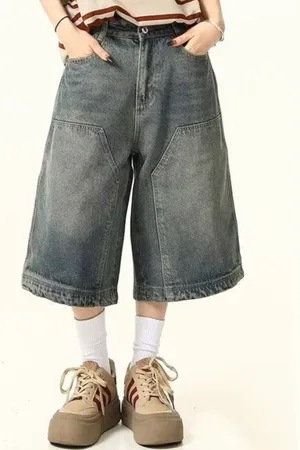 HERE&NOW Women Loose Fit Mid-Rise Cotton Denim Shorts