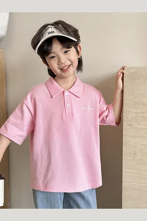 LULU & SKY Kids Solid Polo Collar Cotton Oversized T-shirt