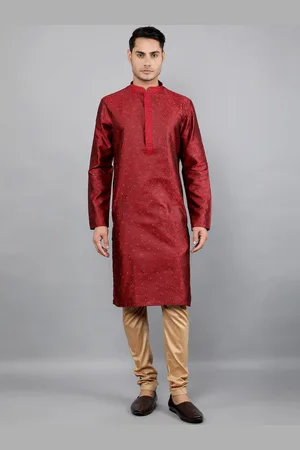 Manish Creations Floral Woven Design Mandarin Collar Jacquard Straight Kurta With Churidar
