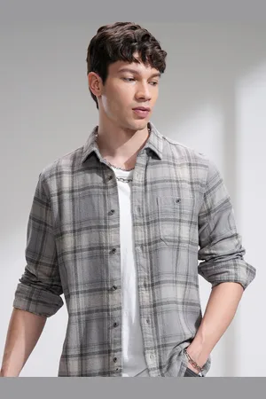 Highlander Men Spread Collar Tartan Checked Cotton Casual Shirt