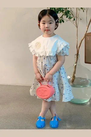 LULU & SKY Girls Floral Print Schiffli Puff Sleeve A-Line Dress