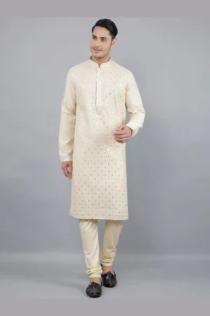 Manish Creations Floral Embroidered Mandarin Collar Jacquard Straight Kurta With Churidar