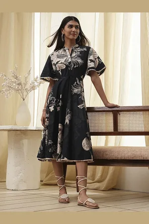 Biba Floral Flared Sleeve A-Line Midi Dress