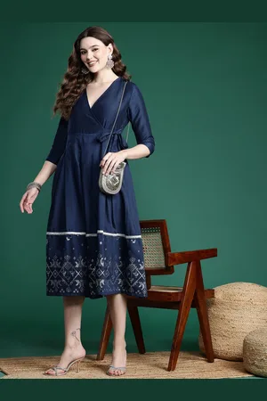 Sangria Ethnic Motifs Printed A-Line Midi Dress