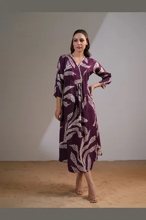 JISORA Women Purple Printed Russian Silk Dress