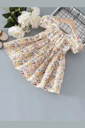 LULU & SKY Girls Floral Print Cotton Fit & Flare Dress