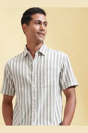 LocoMotive Premium Men Dobby Textured Striped Relaxed Shirt