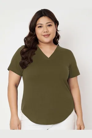 BRINN Women Solid V-Neck Cotton T-shirt