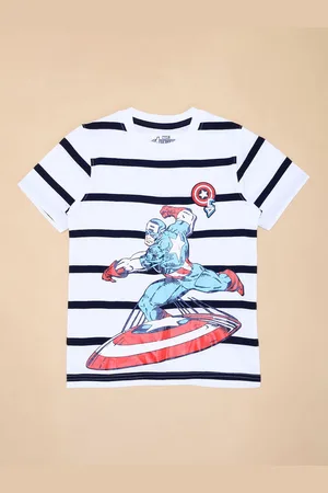 Pantaloons Boys Captain America Striped Round Neck Cotton T-shirt
