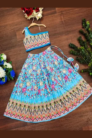 BAESD Girls Floral Printed One Shoulder Ready to Wear Blouse With Lehenga
