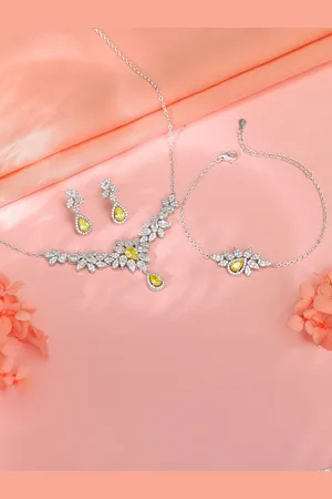 GIVA 925 Sterling Silver Rhodium Plated Artificial Stones Studded The Fleur Set Of Three