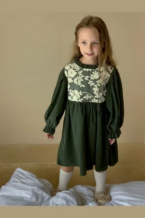LULU & SKY Girls Floral Embroidered Bell Sleeves A-Line Dress