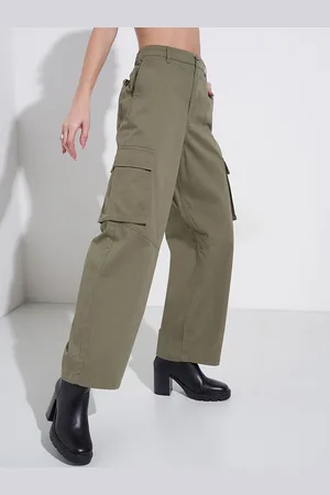 Pantaloons Women Cotton Solid High-Rise Cargos Trouser