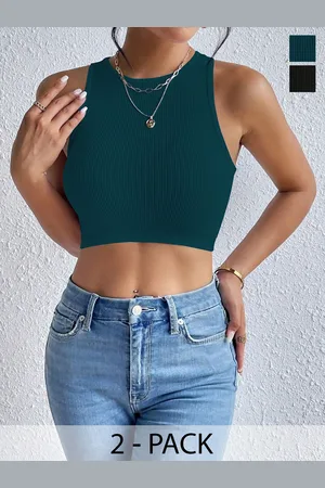 KERI PERRY Women Pack Of 2 Sleeveless Lycra Crop Tops