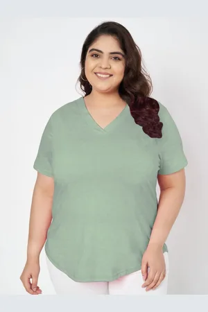 BRINN Women Solid V-Neck Cotton T-shirt
