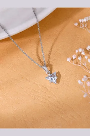 GIVA 925 Silver Rhodium-Plated Stone Studded Contemporary Shiny Triangle Pendant & Chain