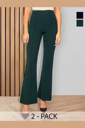BAESD Women Pack Of 2 Flared High-Rise Cotton Bootcut Trousers