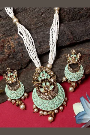 Anouk Green Gold-Plated Artificial Stones Studded And Beaded Jewellery Set