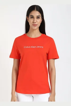 Calvin Klein Women Drop-Shoulder Sleeves Raw Edge T-shirt