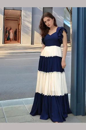 Corsica Women Colourblocked Gathered Tiered Cotton Fit & Flare Maxi Dress
