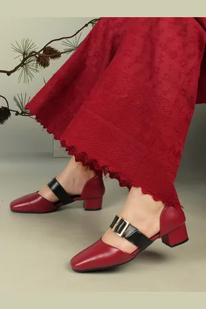 Elle Square Toe Work Block Mary Janes With Buckle Detail