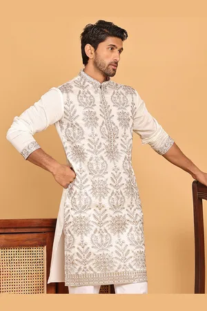 Jompers Floral Embroidered Mandarin Collar Silk Thread Work Straight Kurta