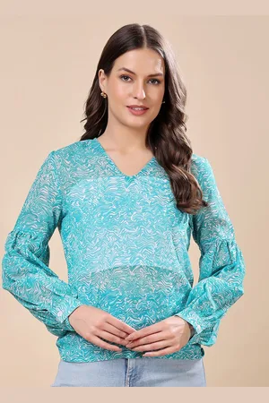 Moda Rapido Print Bishop Sleeves Georgette Tube Top