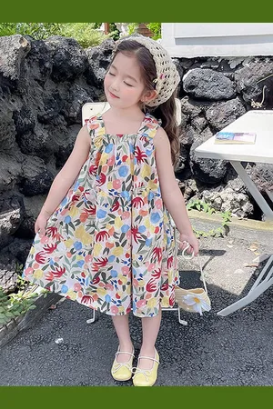 LULU & SKY Girls Floral Print A-Line Dress With Bag