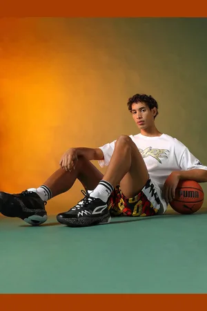 PUMA Men Scoot All Jaws All-Over Printed DryCell Relaxed Fit Basketball Shorts