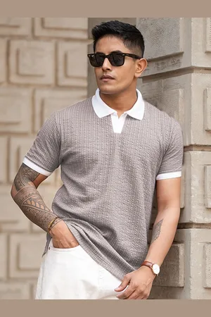Powerlook Men Self Design Polo Collar Cotton T-shirt
