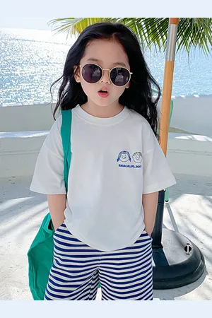 LULU & SKY Girls Graphic Printed Round Neck Cotton Oversized T-shirt