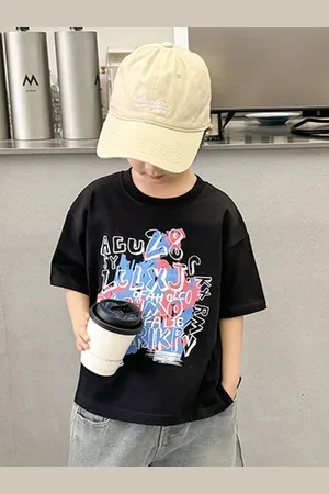 LULU & SKY Boys Typography Printed Round Neck Cotton Oversized T-shirt