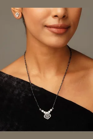ABDESIGNS Silver Plated American Diamond Studded & Beaded Mangalsutra Set