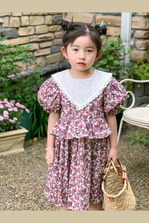 LULU & SKY Girls Floral Printed Flutter Sleeve A-Line Ready to Wea Dress