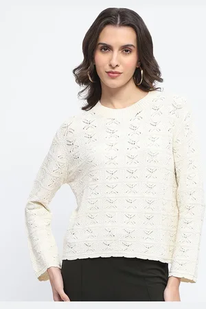 MADAME Women Round Neck Self Design Top