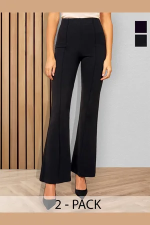 BAESD Women Pack Of 2 Flared High-Rise Cotton Bootcut Trousers