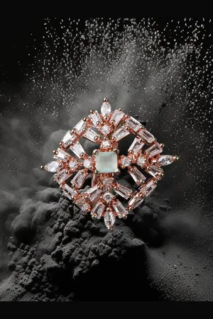 Anouk Rose Gold Plated American Diamond Stone Studded Square Shaped Finger Ring