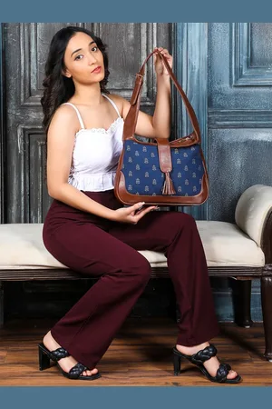 THE CLOWNFISH Samantha Navy Blue Floral Printed Shopper Handheld Bag with Tasselled