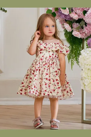 LULU & SKY Girls Floral Printed Round Neck Fit & Flare Dress