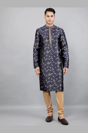 Manish Creations Floral Woven Design Mandarin Collar Jacquard Straight Kurta With Churidar