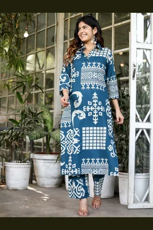 AUTUMN LANE Ethnic Motifs Printed Shirt Collar Pure Cotton Kurta With Palazzo